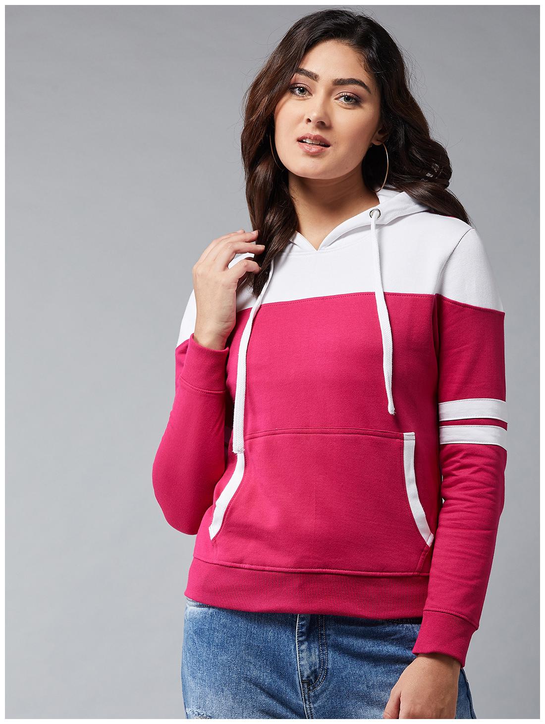 

The Dry State Women Hooded Neck Full Sleeve White Pink Cotton Sweatshirt