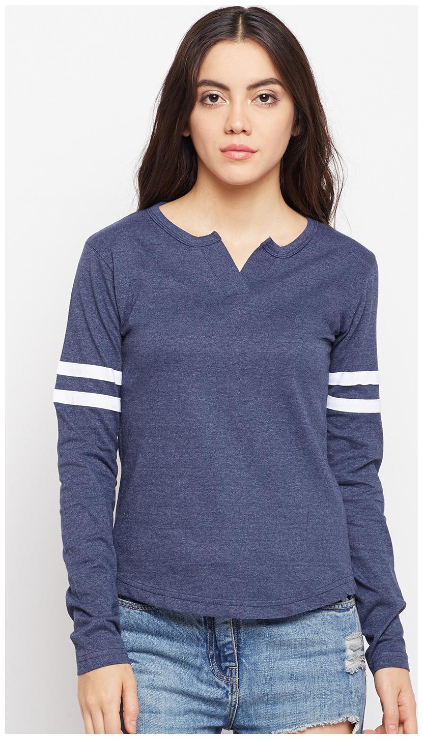 

THE DRY STATE Women Blue Regular fit V neck Cotton T shirt