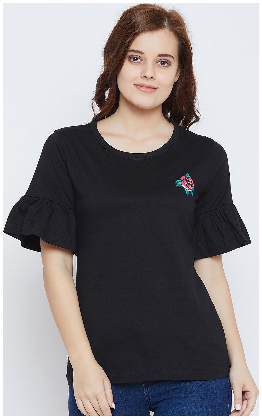 

THE DRY STATE Women Black Slim fit Round neck Cotton T shirt