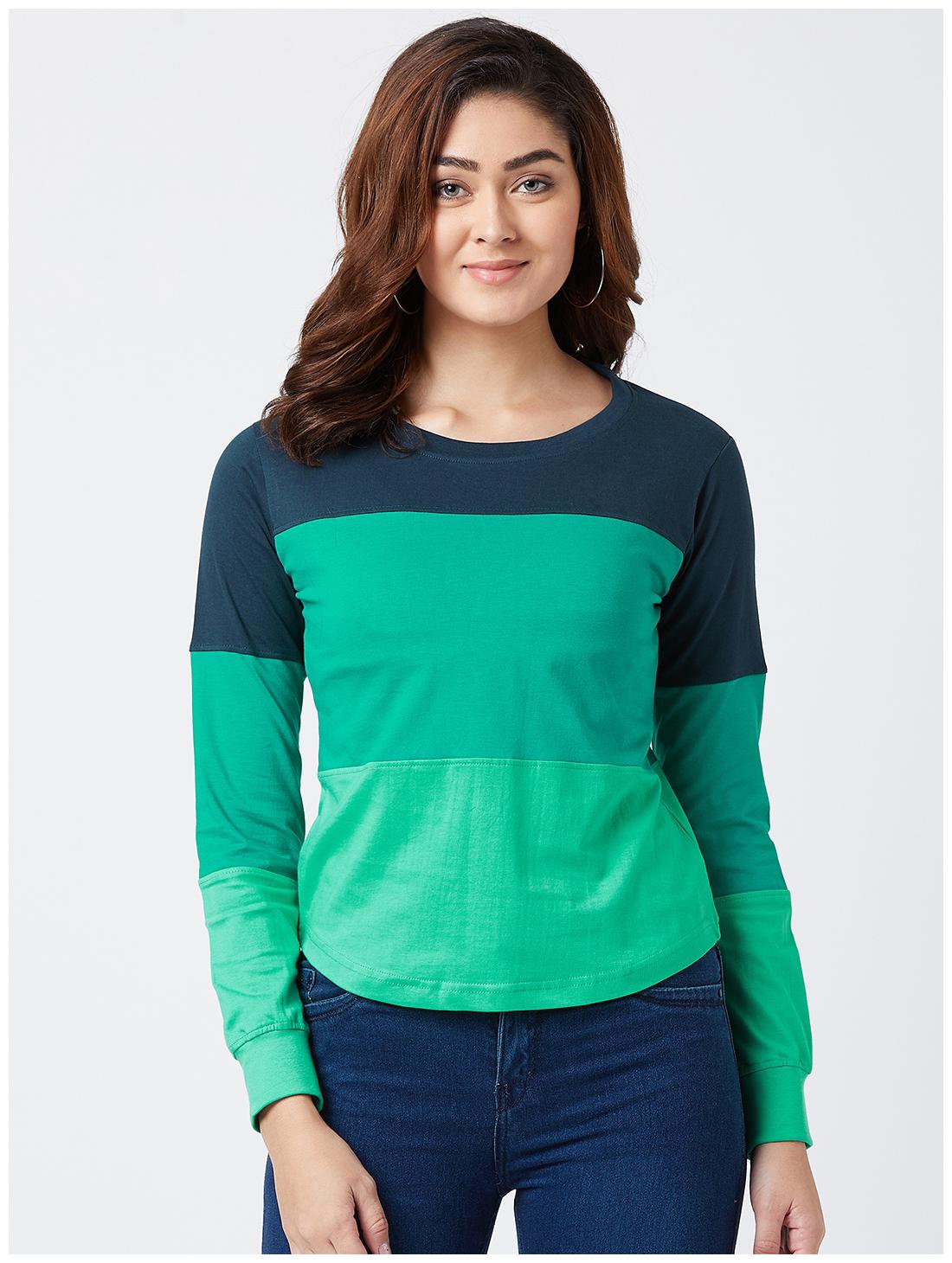 

The Dry State Women Dark Green Color Block T shirt