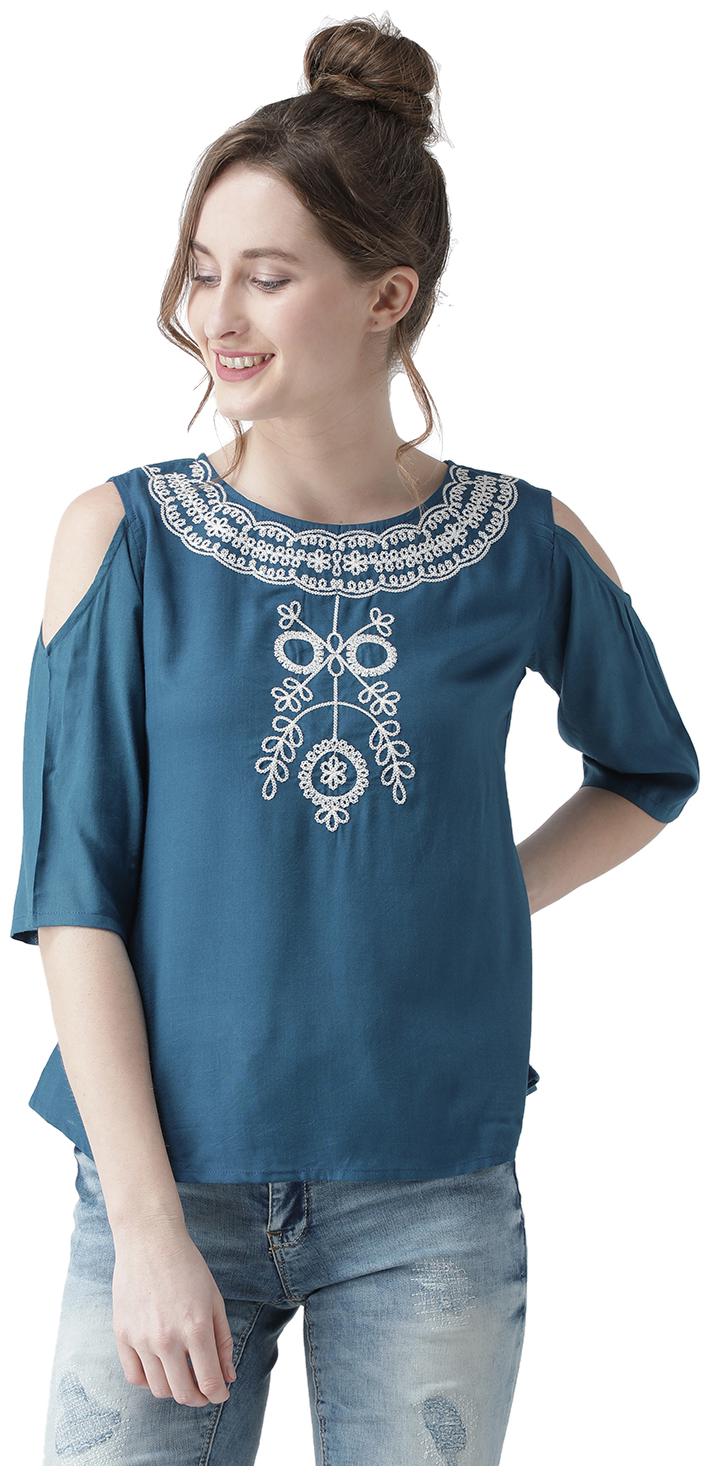 

THE DRY STATE Women Embroidered Regular top - Blue
