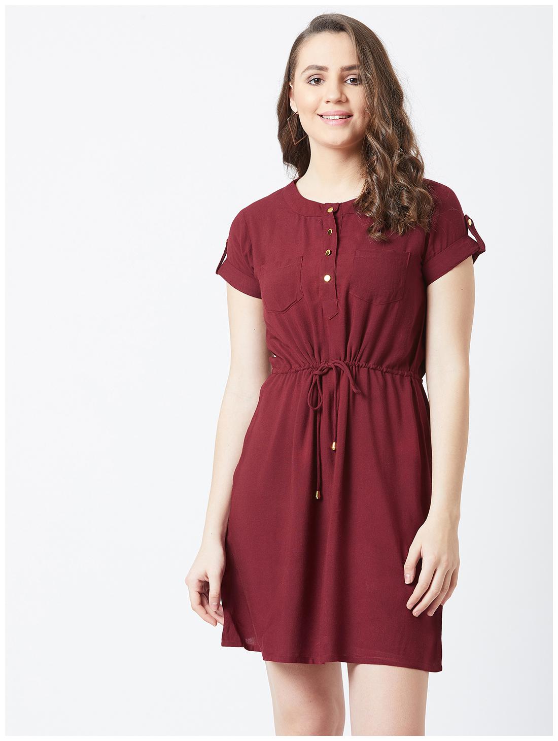 

The Dry State Women Maroon Solid Empire Waist A line Dress