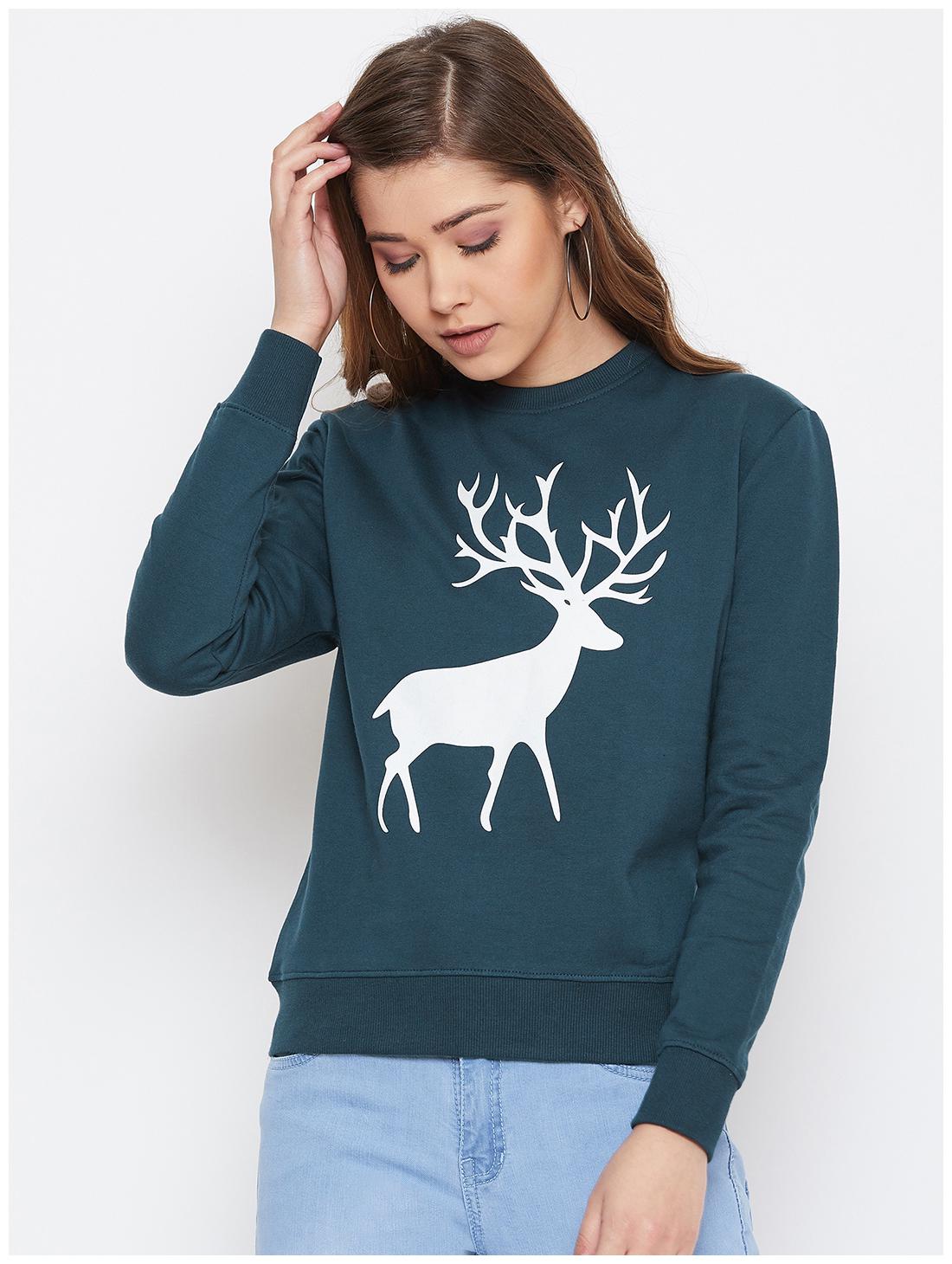

THE DRY STATE Women Printed Sweatshirt - Dark Green