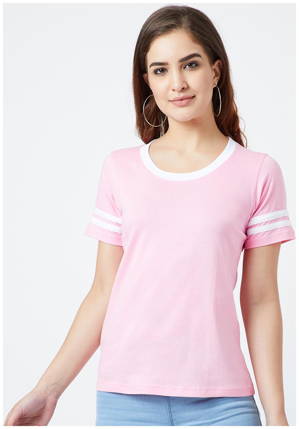

THE DRY STATE Women Pink Regular fit Round neck Cotton T shirt