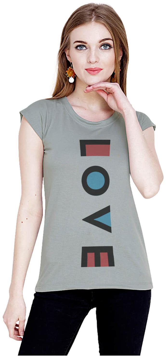 

baluchi Women Grey Regular fit Round neck Cotton Polyester T shirt