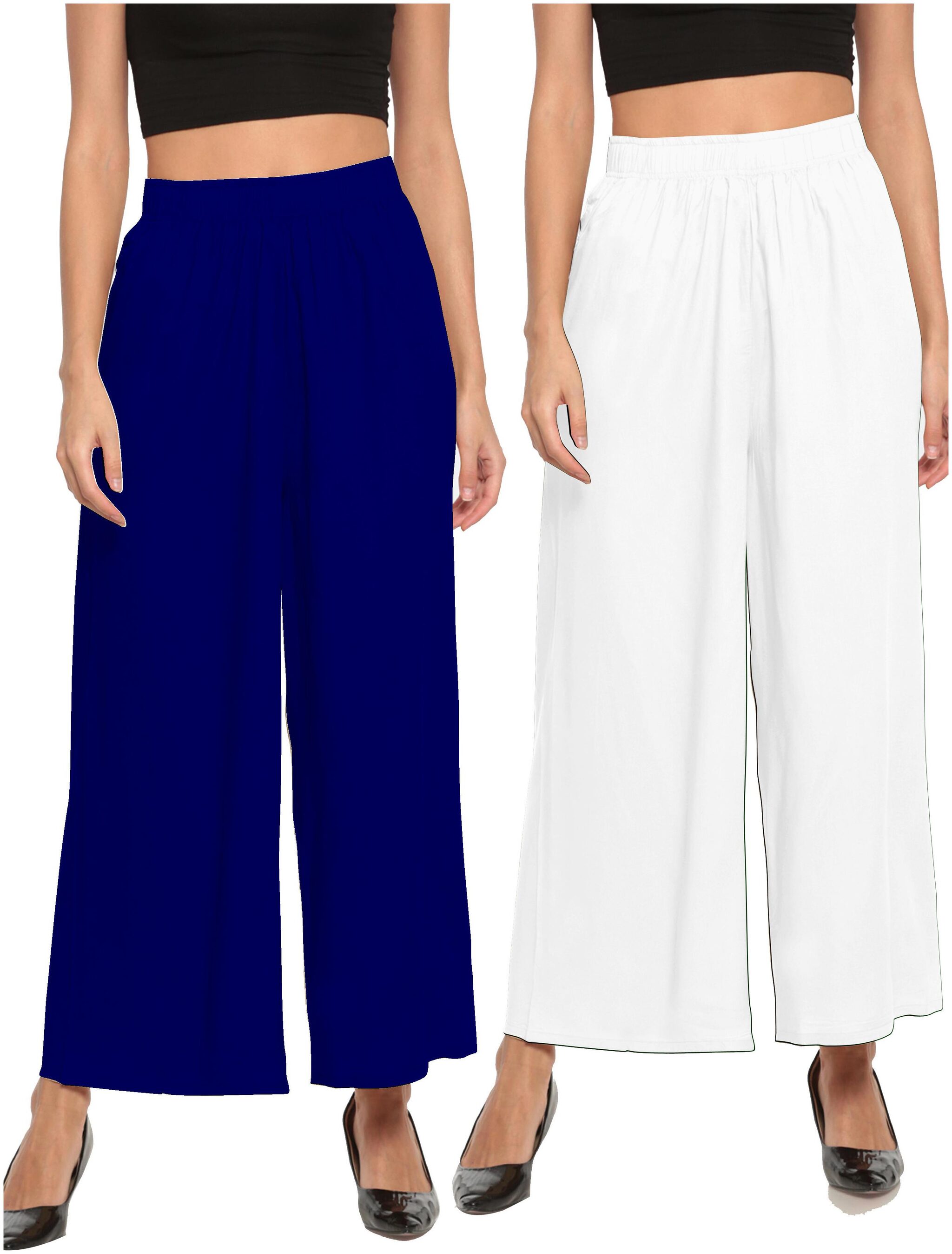 

THE MOON IMPEX Blue White Solid Flared Palazzo