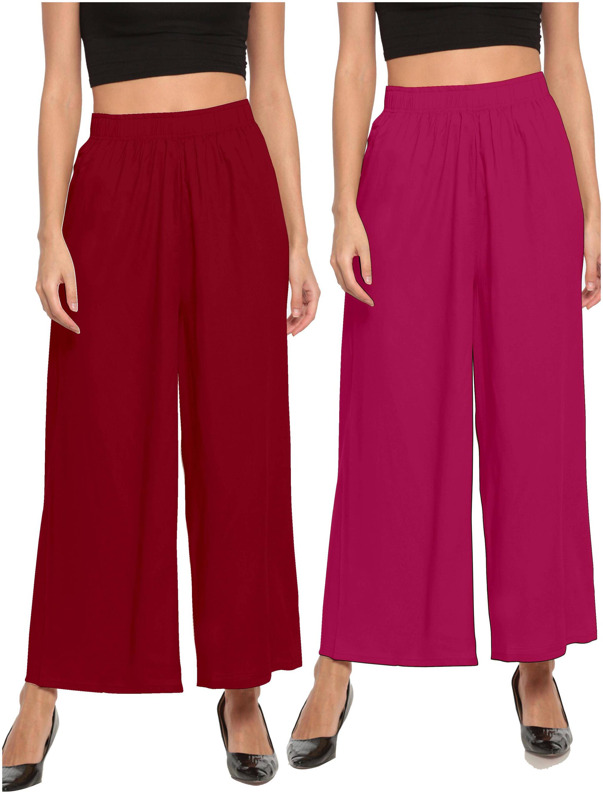 

THE MOON IMPEX Maroon Pink Solid Flared Palazzo
