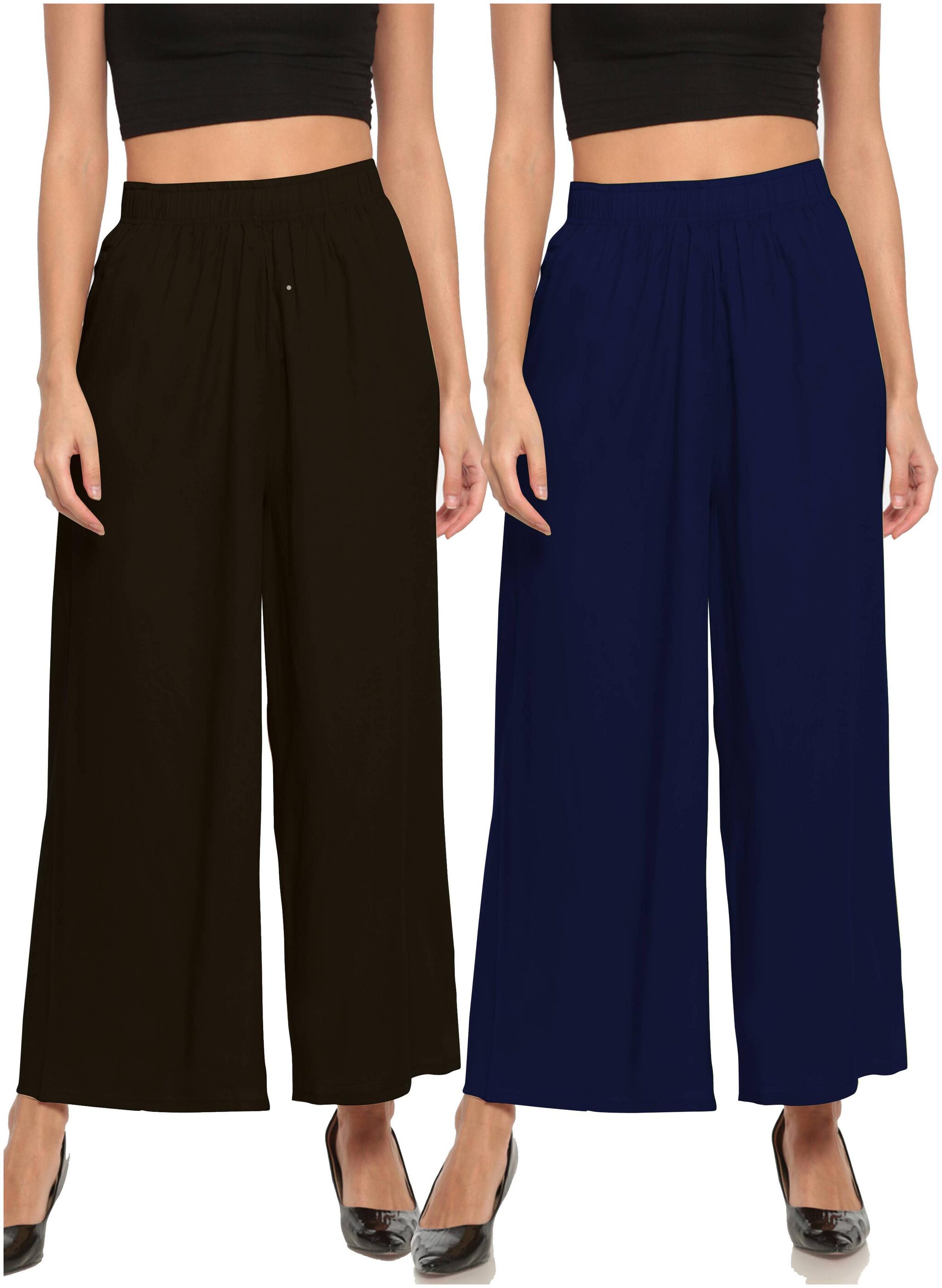 

THE MOON IMPEX Black Blue Solid Flared Palazzo
