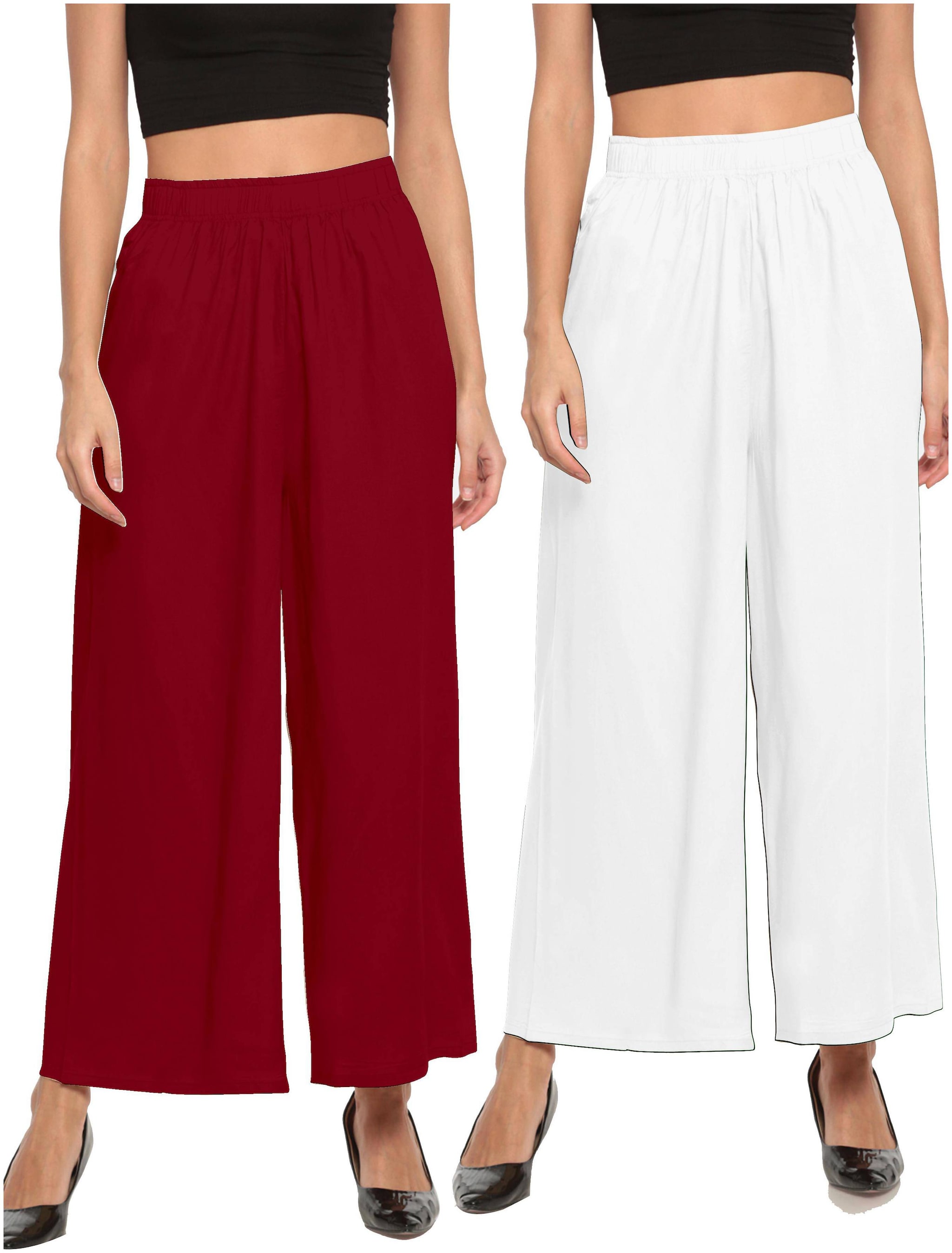 

THE MOON IMPEX Maroon White Solid Flared Palazzo