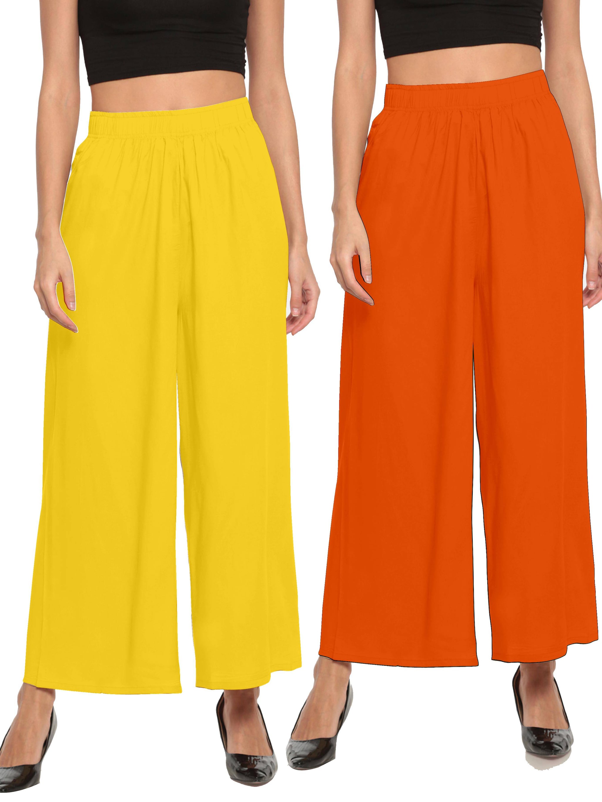 

THE MOON IMPEX Yellow Orange Solid Flared Palazzo