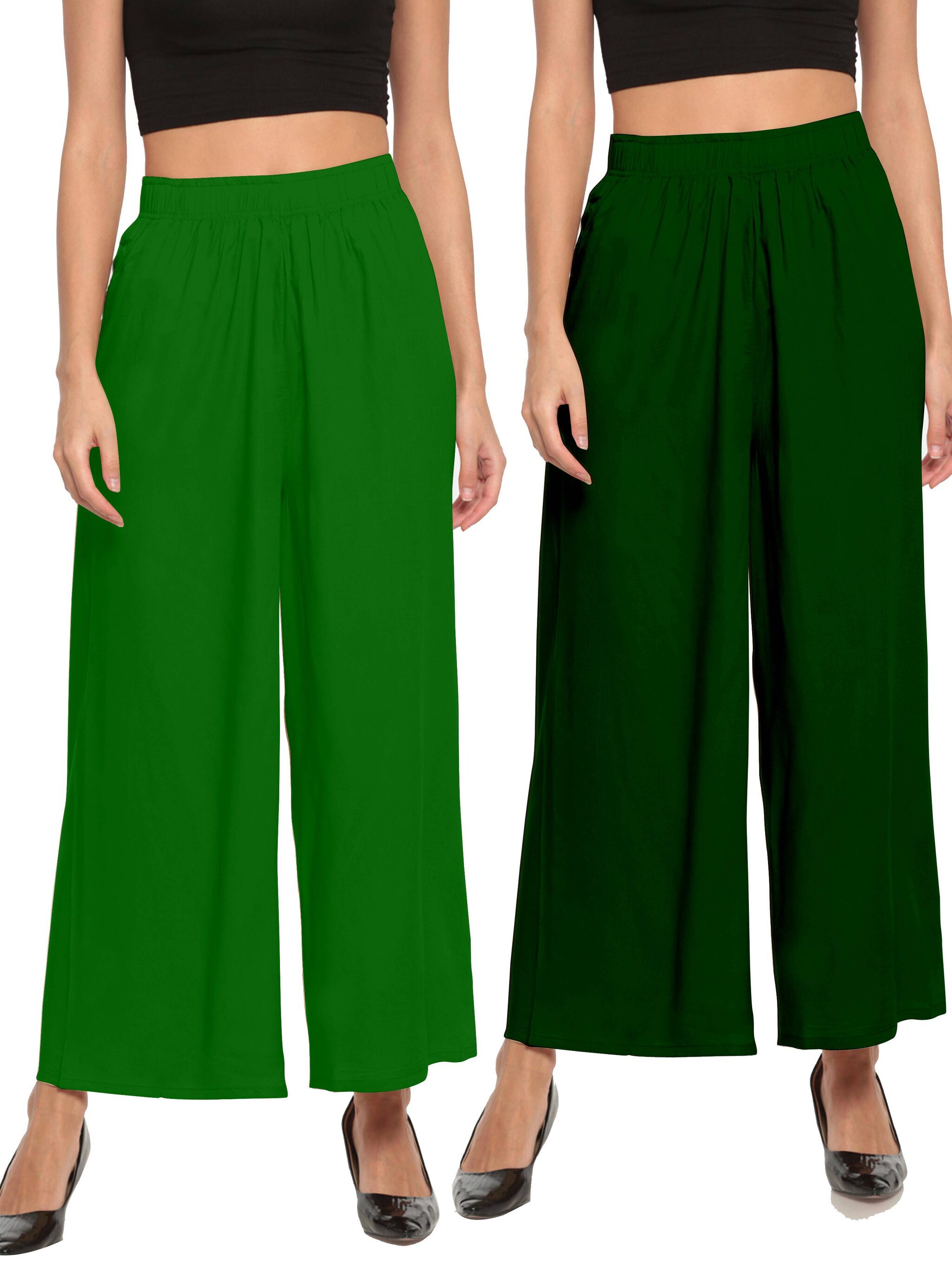 

THE MOON IMPEX Green Solid Flared Palazzo