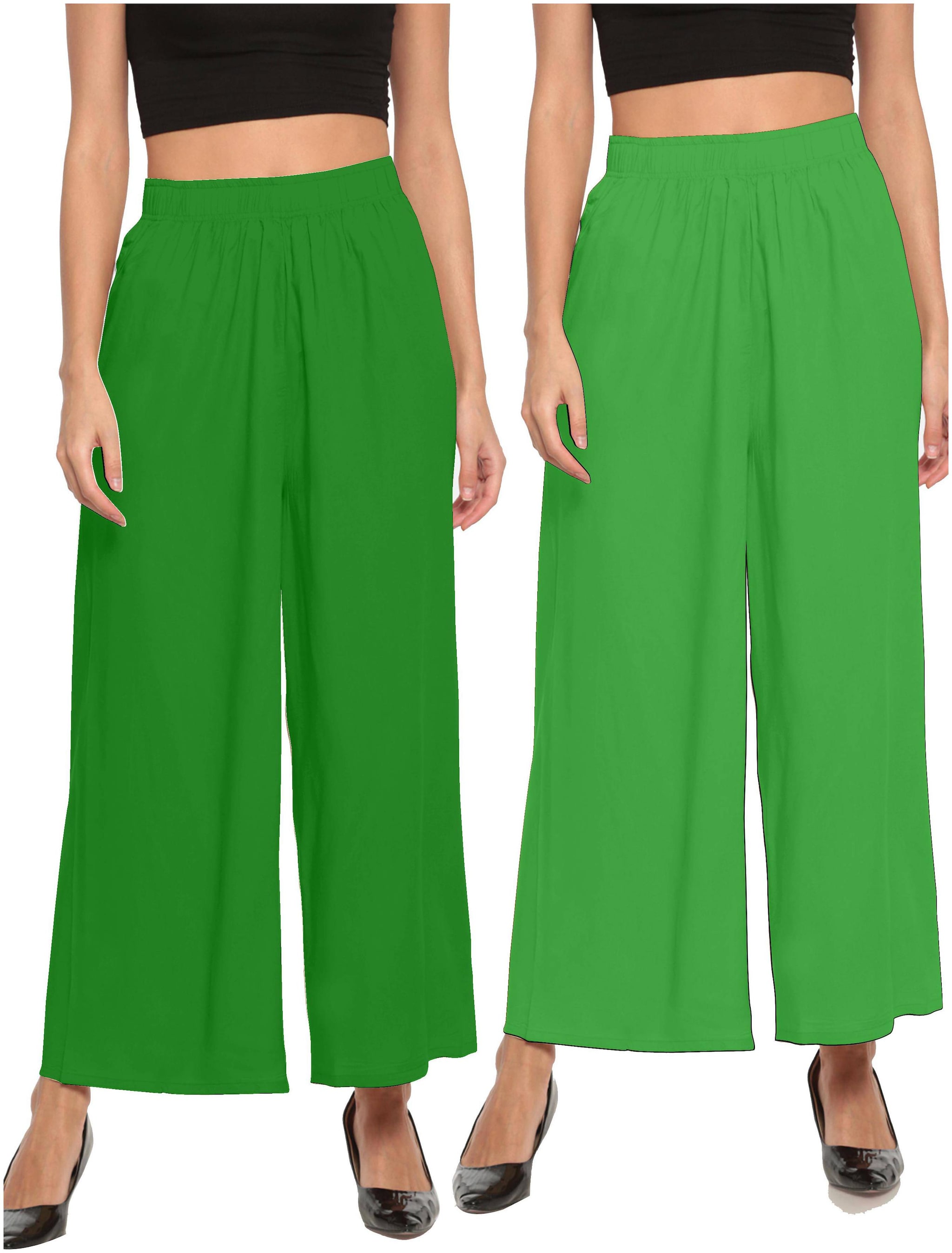 

THE MOON IMPEX Green Solid Flared Palazzo