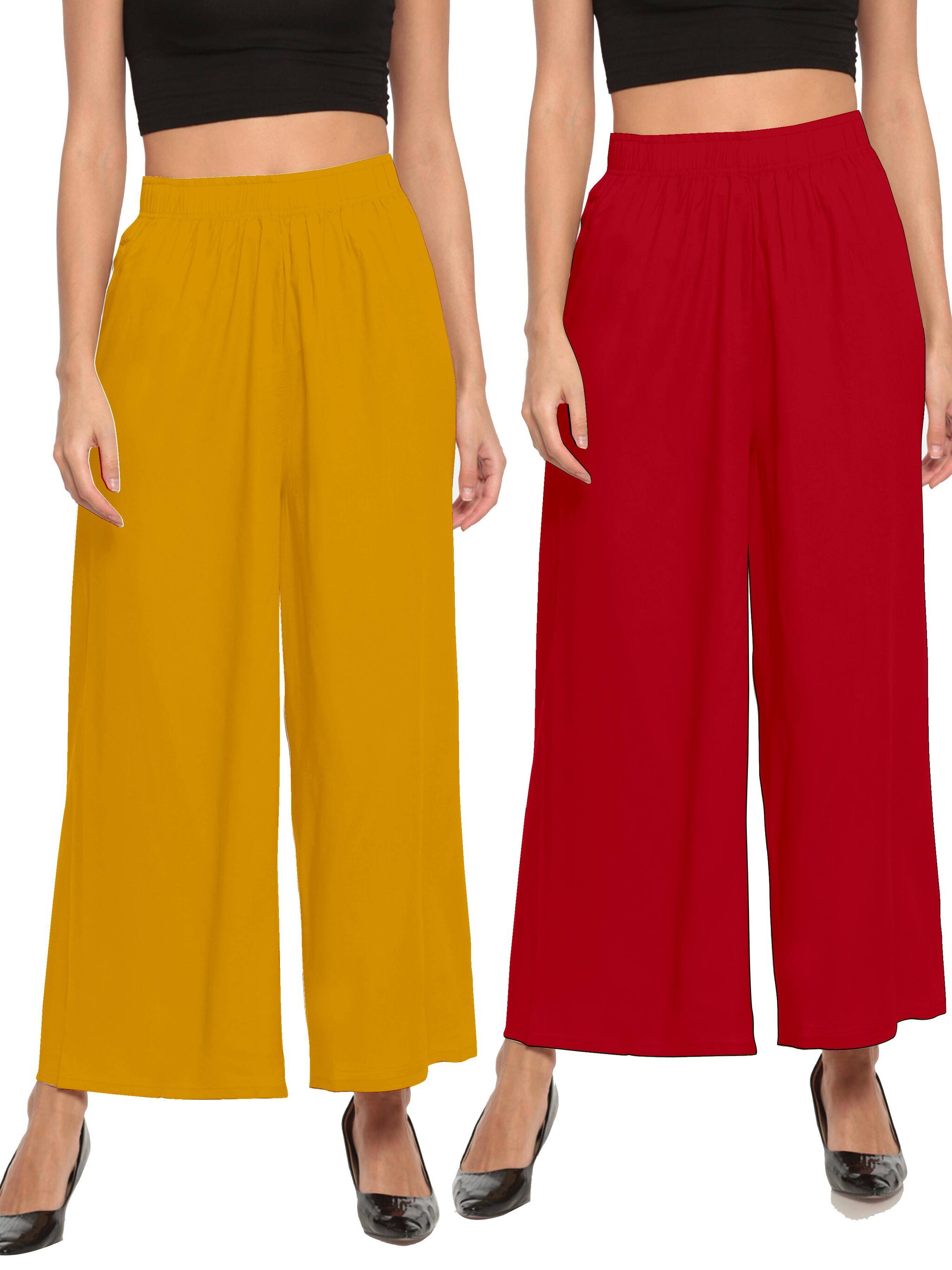

THE MOON IMPEX Yellow Red Solid Flared Palazzo