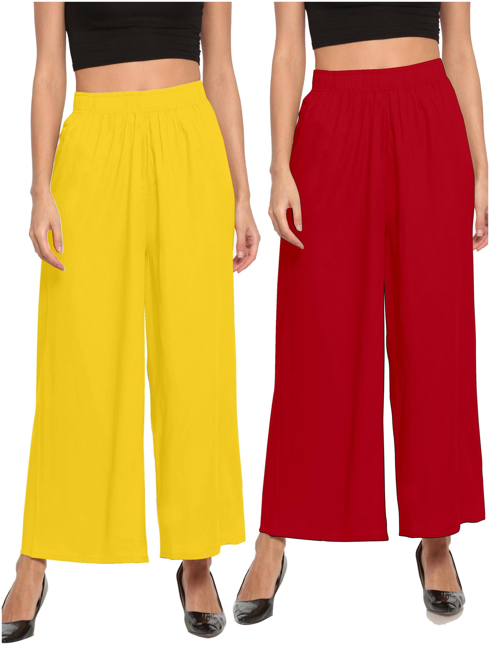 

THE MOON IMPEX Yellow Maroon Solid Flared Palazzo