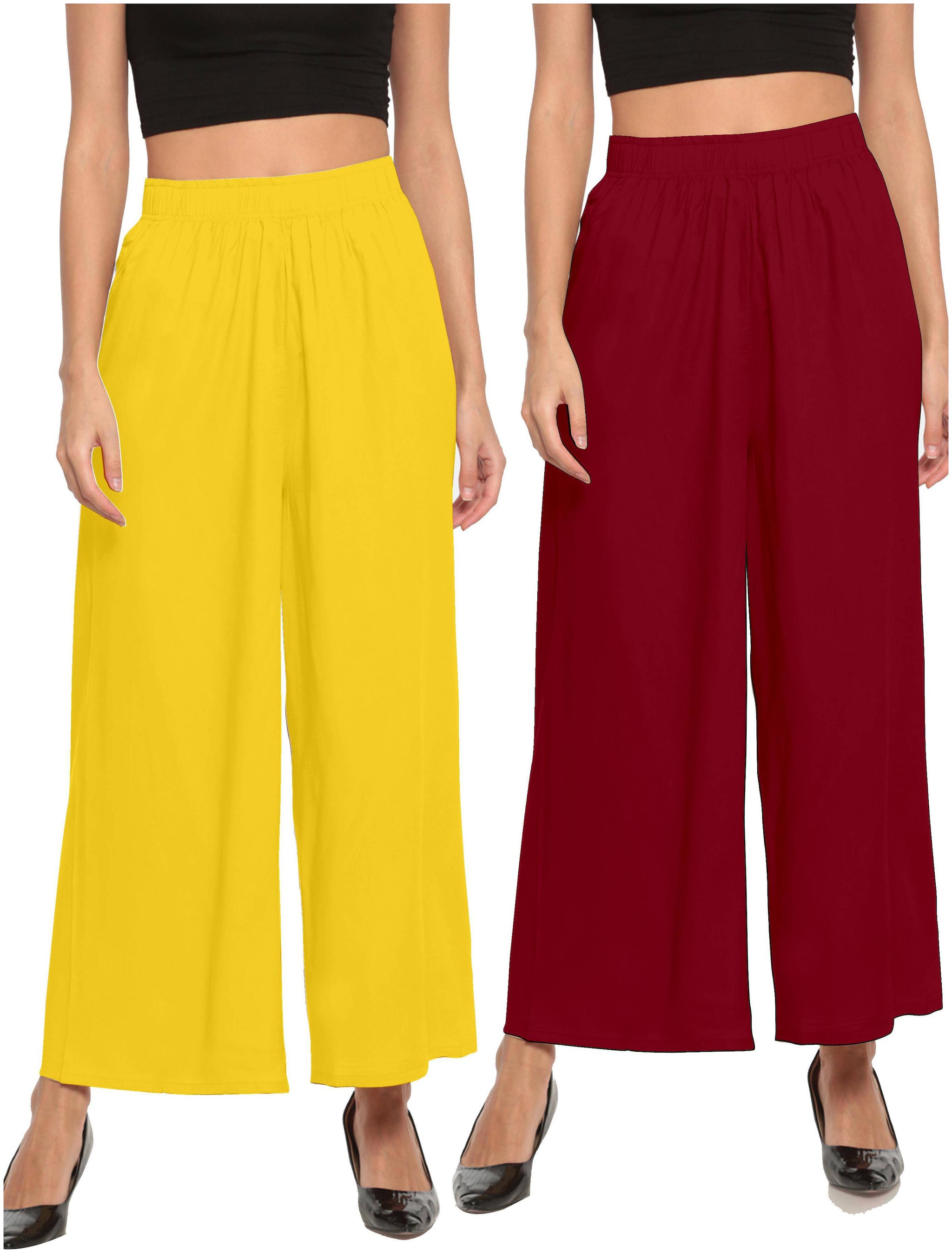 

THE MOON IMPEX Yellow Maroon Solid Flared Palazzo