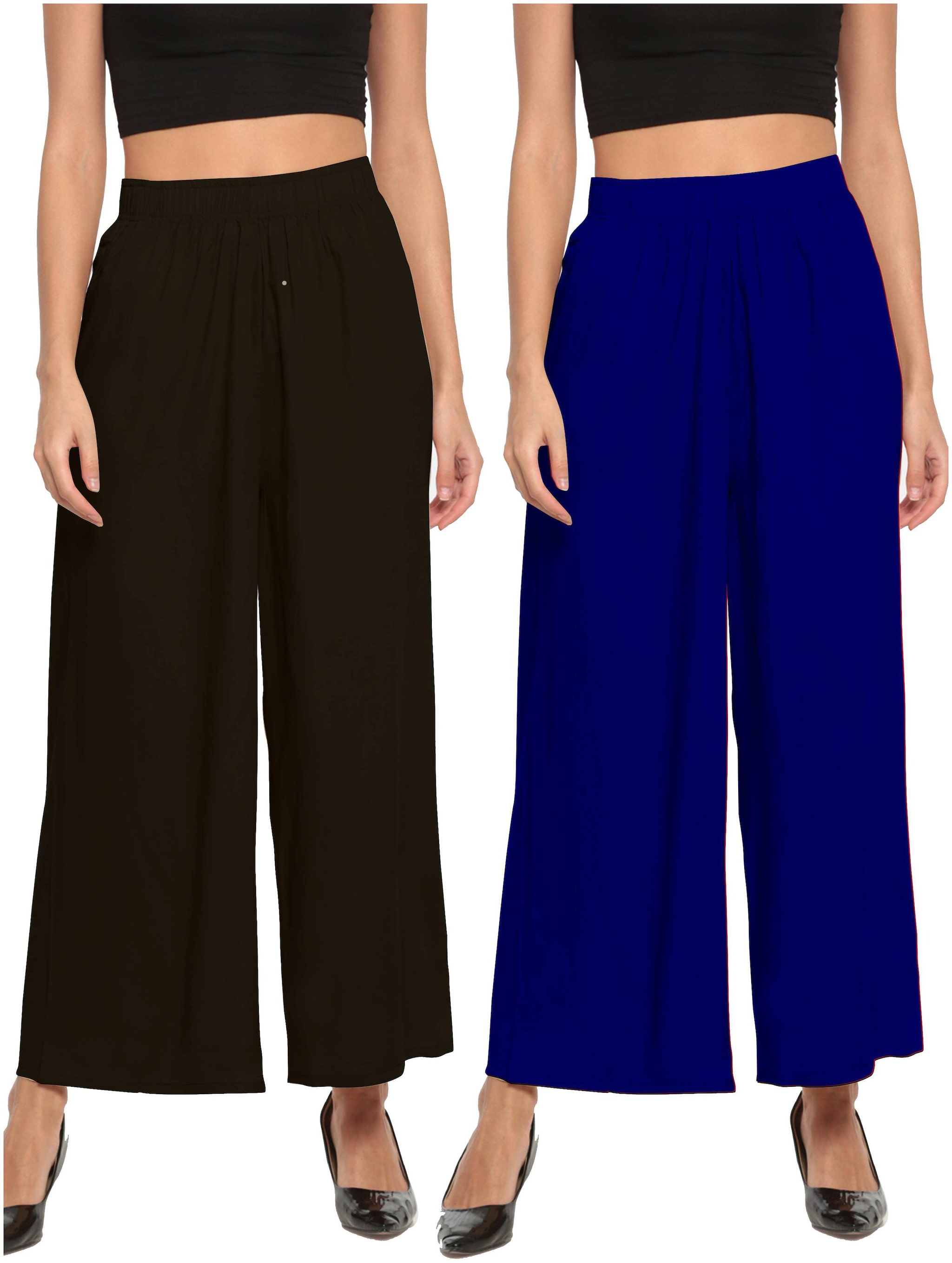 

THE MOON IMPEX Black Blue Solid Flared Palazzo