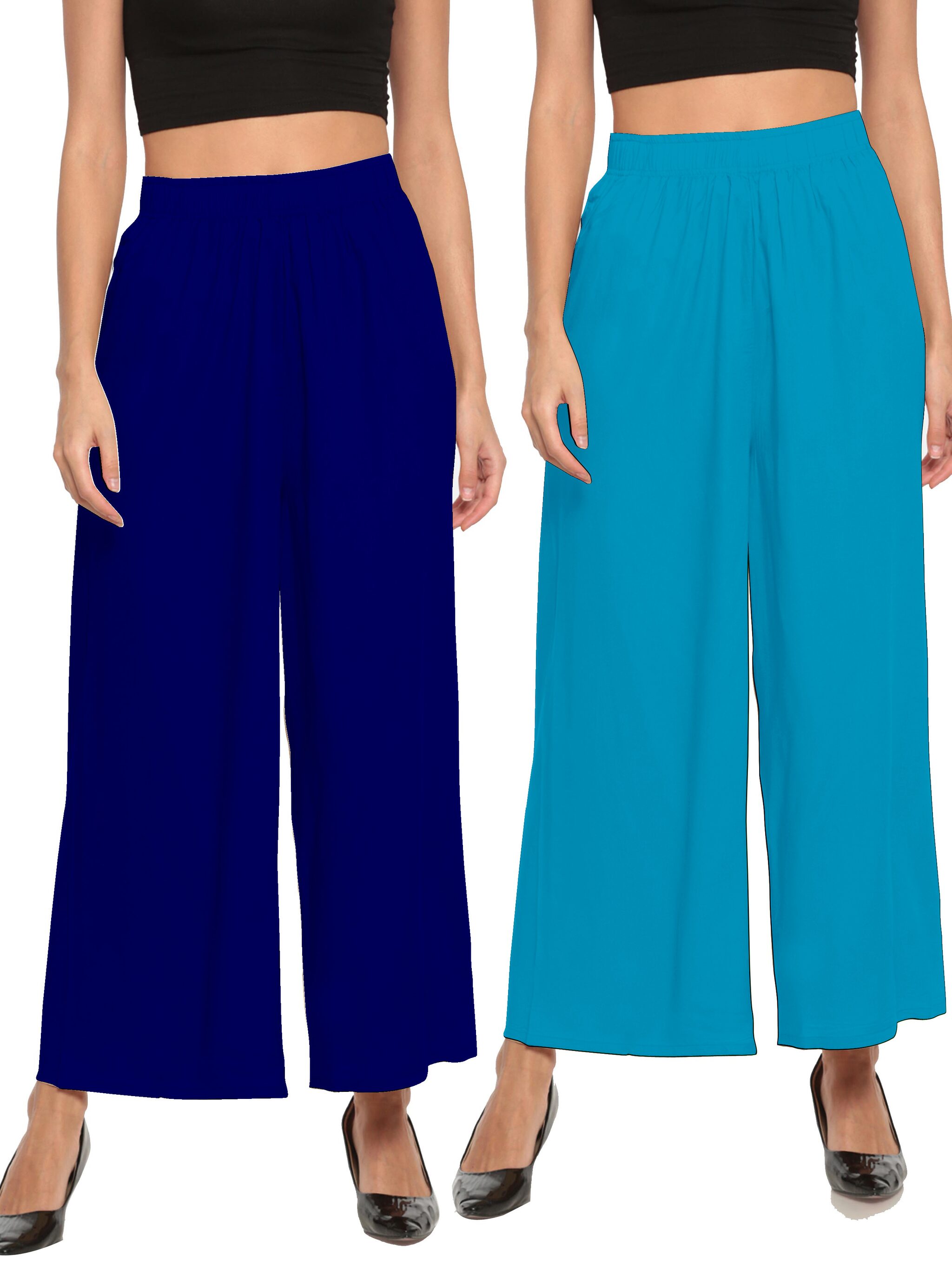 

THE MOON IMPEX Blue Solid Flared Palazzo