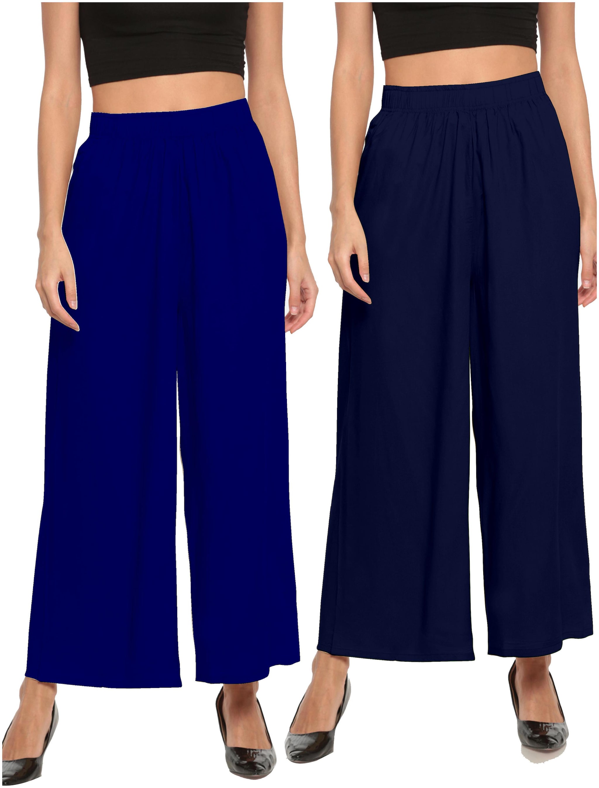 

THE MOON IMPEX Blue Solid Flared Palazzo