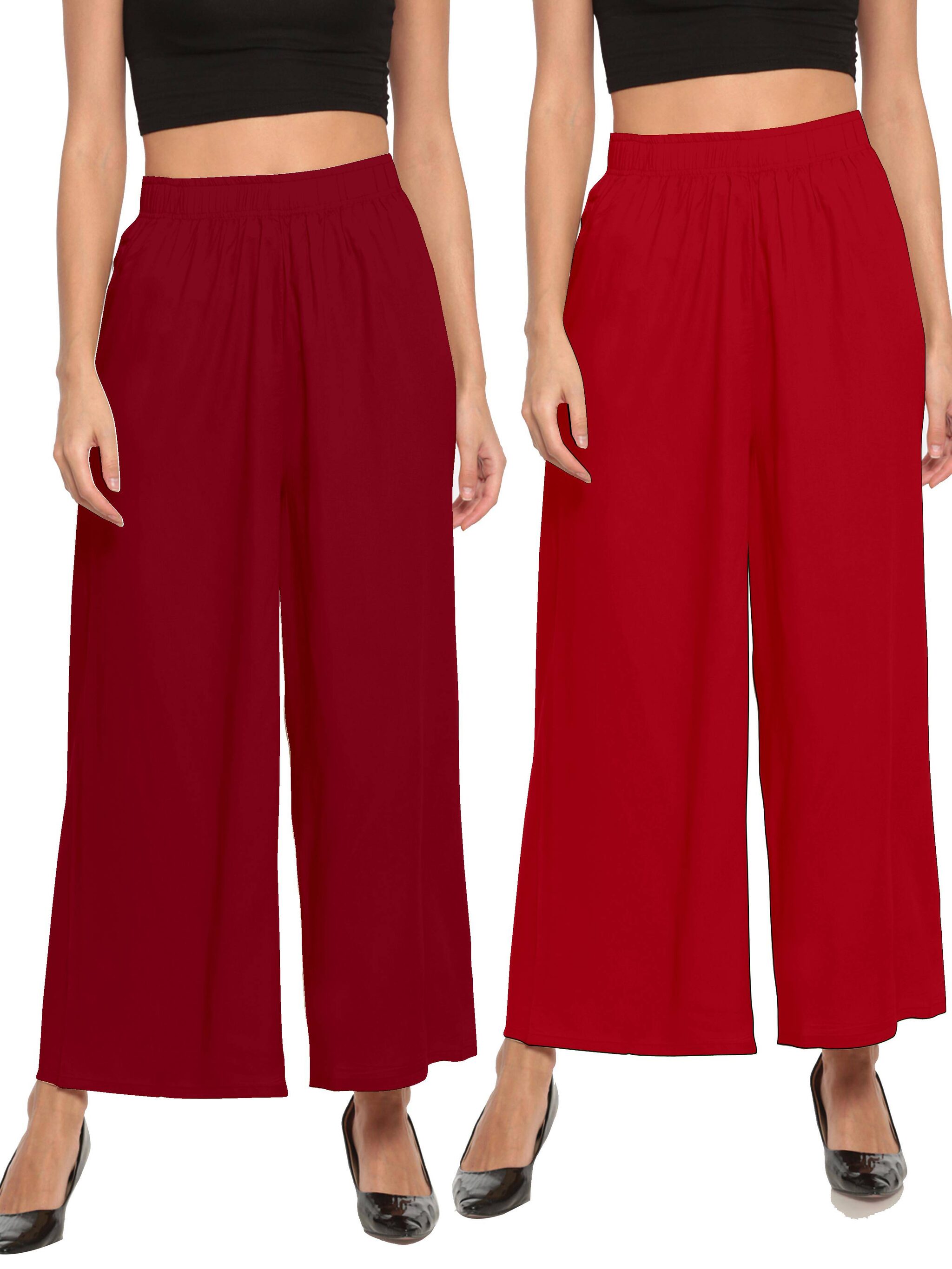 

THE MOON IMPEX Maroon Red Solid Flared Palazzo