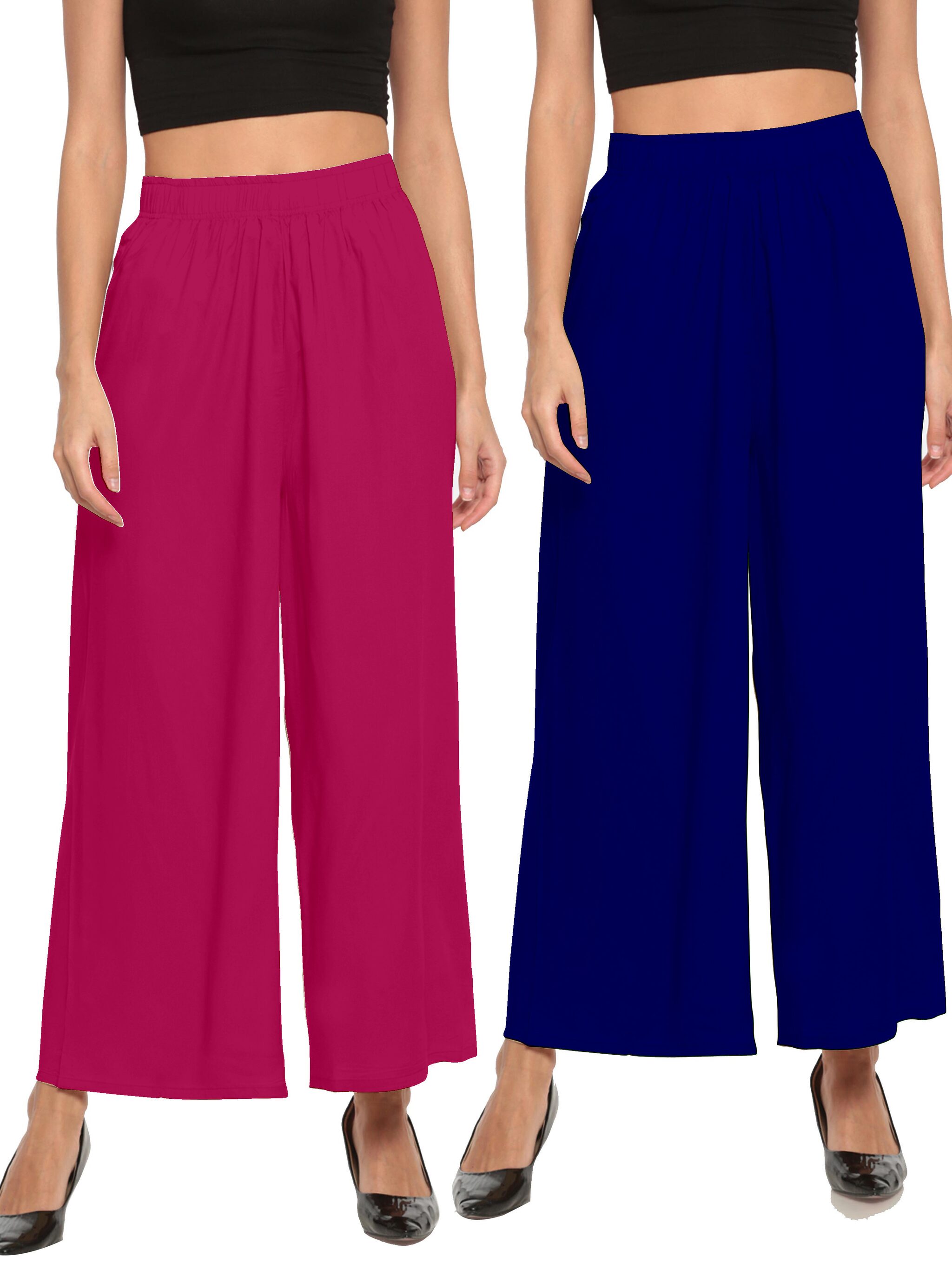 

THE MOON IMPEX Pink Blue Solid Flared Palazzo