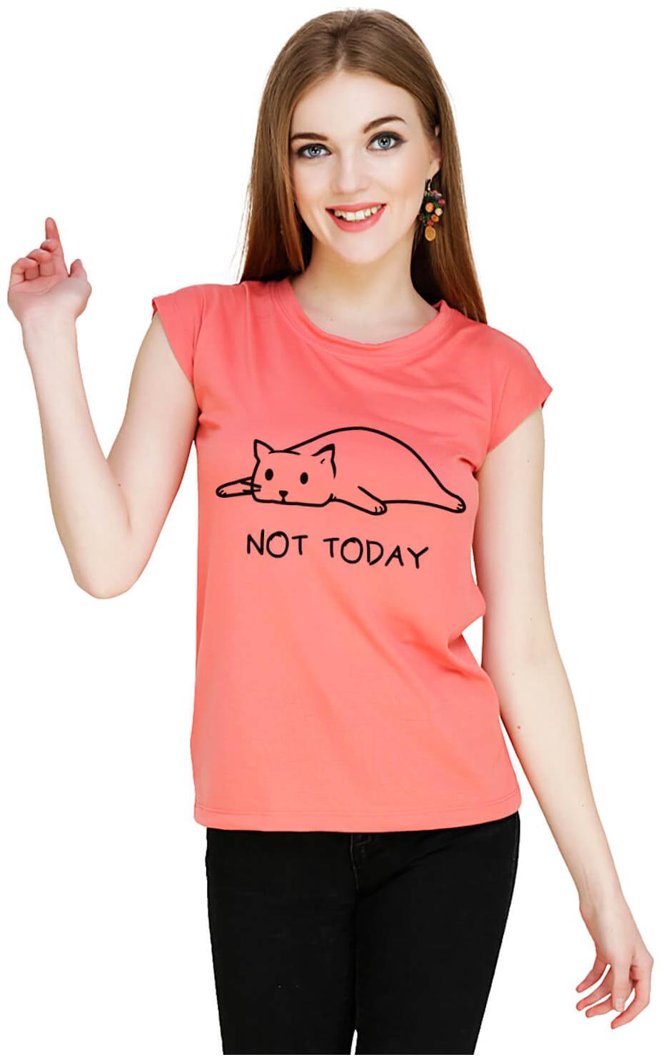 

baluchi Women Orange Regular fit Round neck Cotton Polyester T shirt
