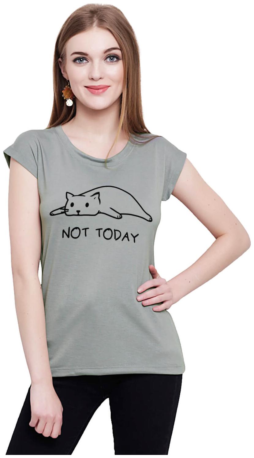 

baluchi Women Grey Regular fit Round neck Cotton Polyester T shirt