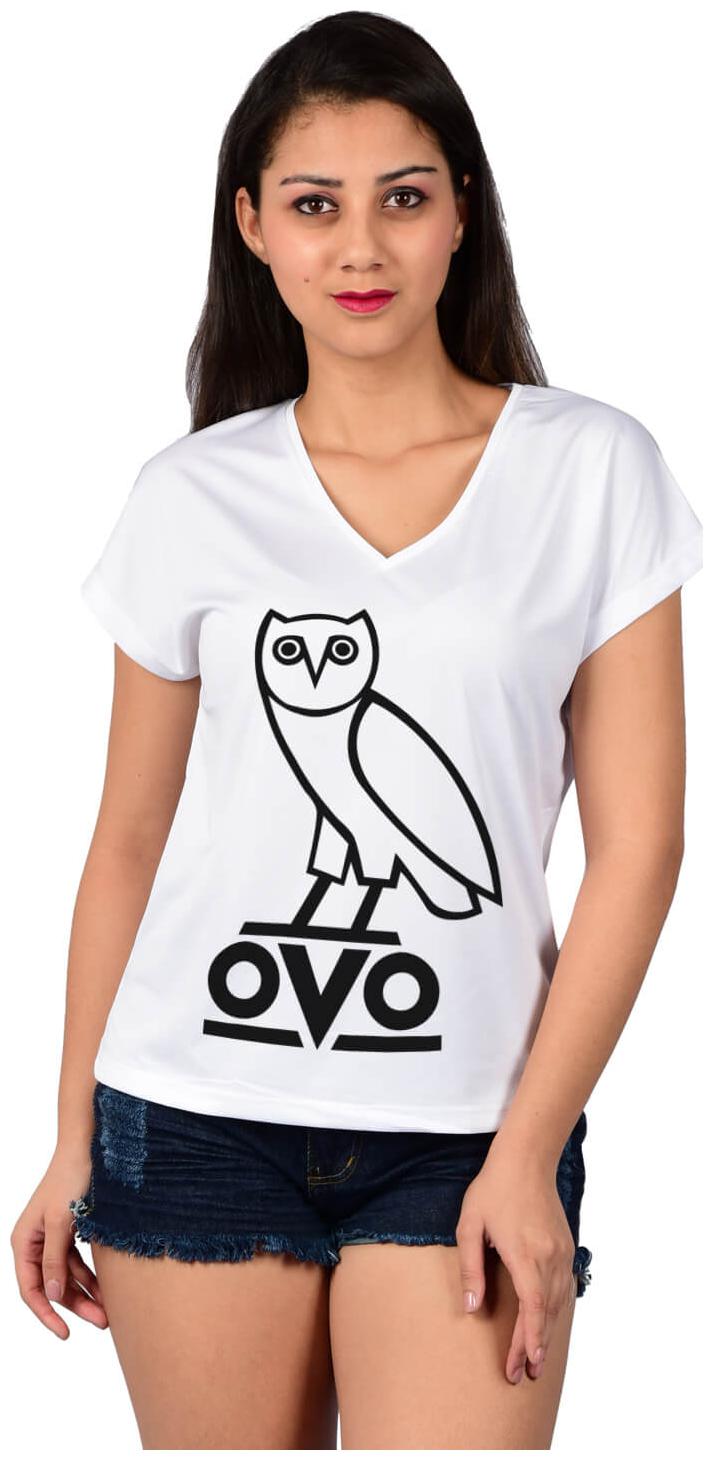 

baluchi Women White Regular fit V neck Polyester T shirt