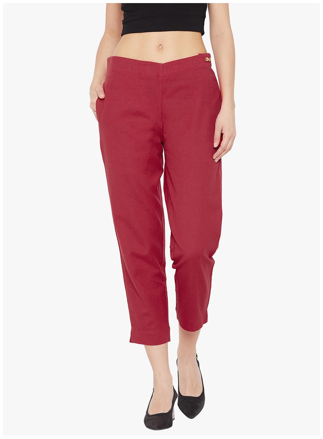 

The Pajama Factory Women Red Cotton Solid Trousers Pants