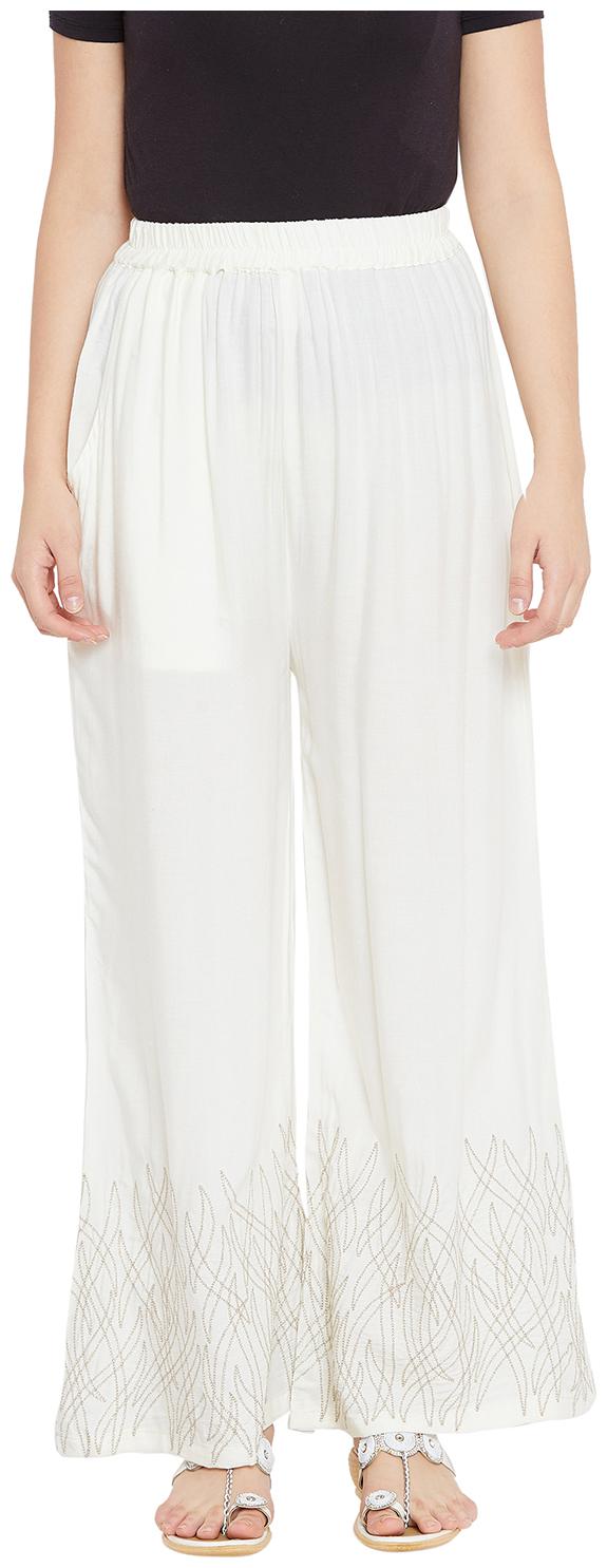 

The Pajama Factory White Embroidered Flared Palazzo