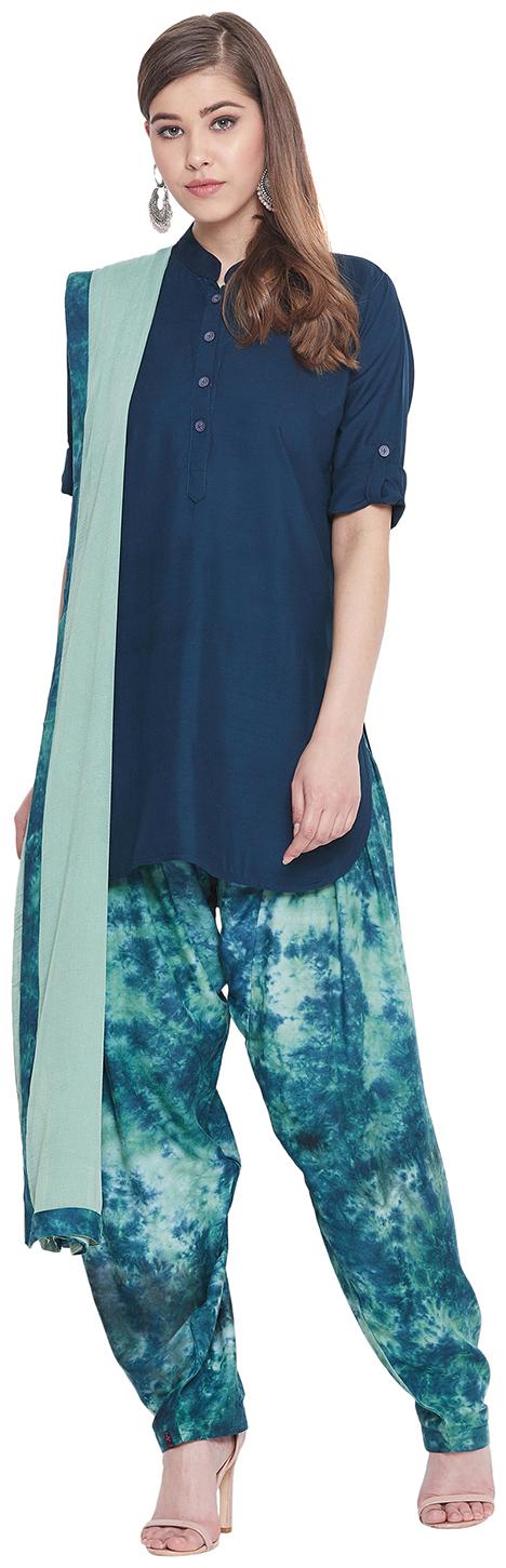 

The Pajama Factory Women Blue Solid Regular Kurti With Patiala And Dupatta