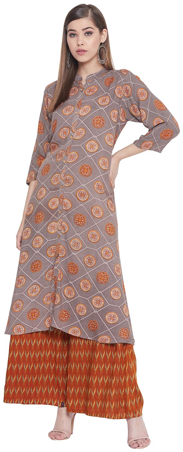 

The Pajama Factory Women Grey Ethnic Motifs Regular Kurti With Palazzo
