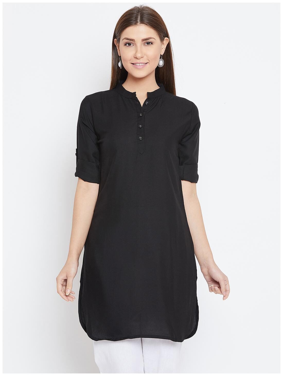 

The Pajama Factory Women Black Solid Regular Kurti