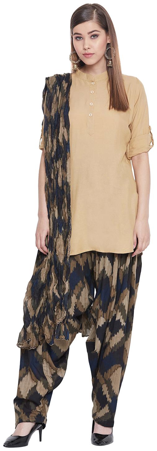 

The Pajama Factory Women Beige Solid Regular Kurti With Patiala And Dupatta