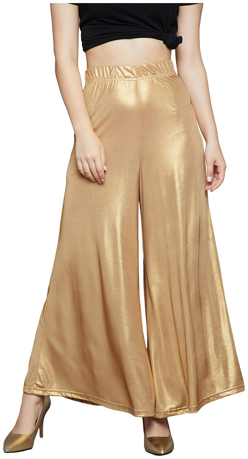 

The Pajama Factory Women Gold Polyester Solid Palazzos
