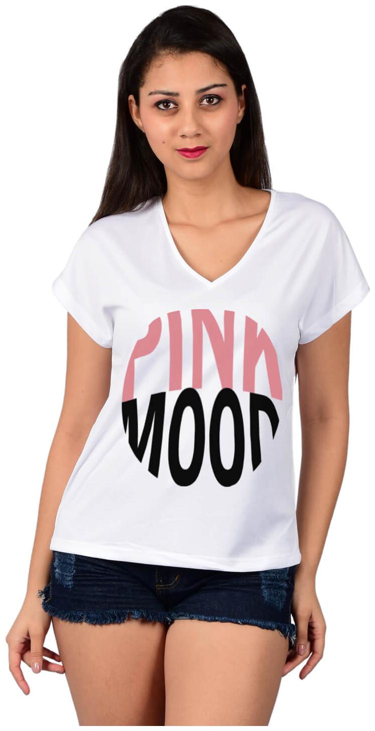

baluchi Women White Regular fit V neck Polyester Cotton T shirt
