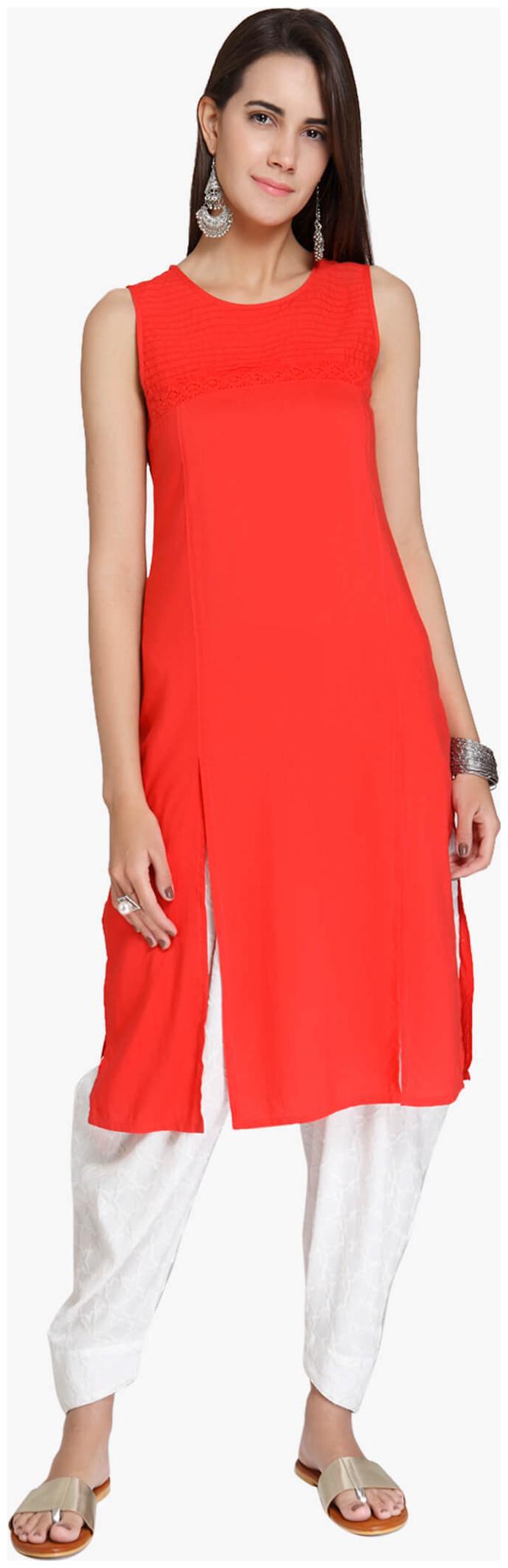

NAARI Women Red Solid Straight Kurti