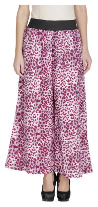 

The Shopping Fever Womens White Pink Printed Polyester Palazzos