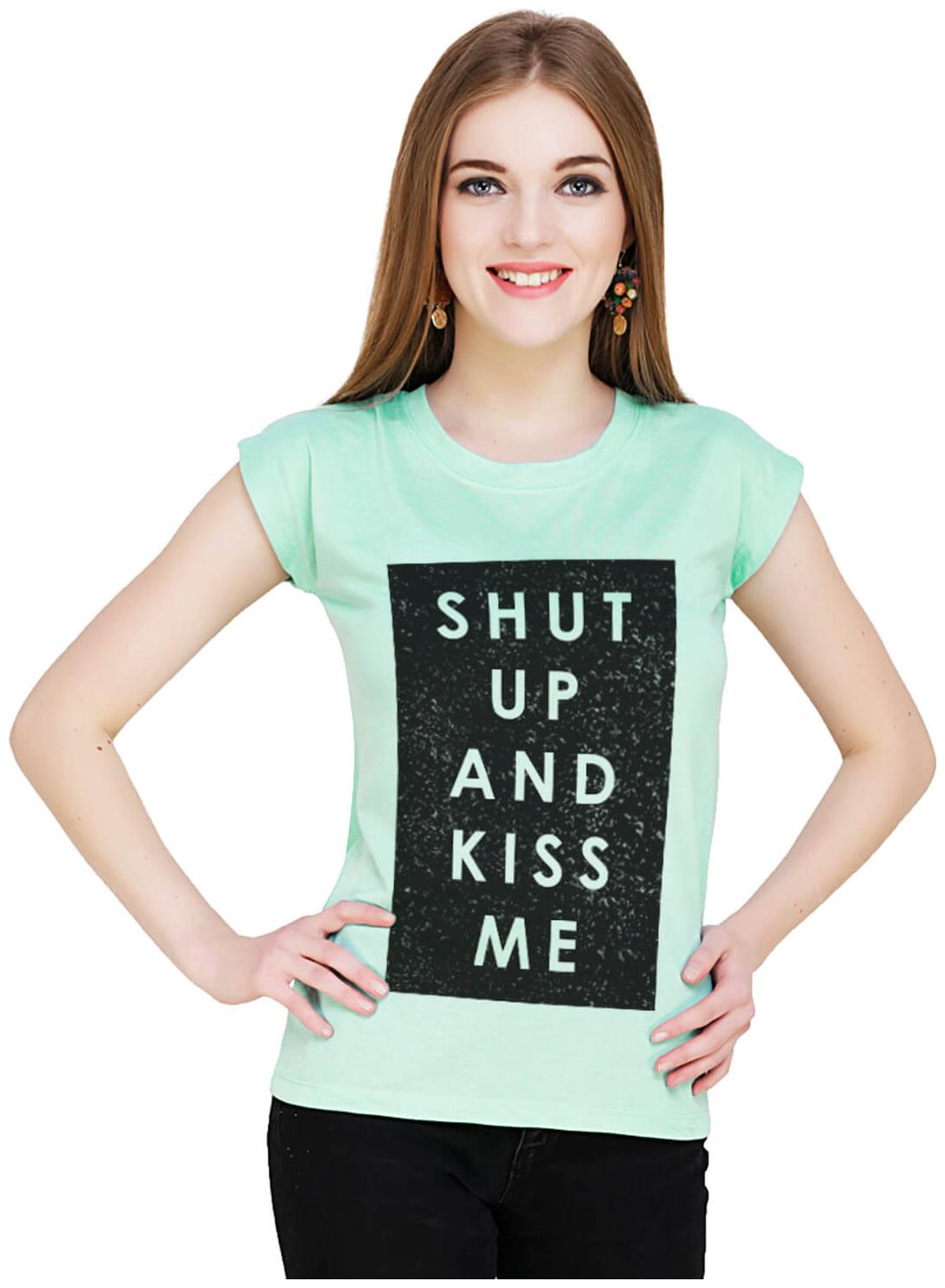 

baluchi Women Green Regular fit Round neck Cotton T shirt