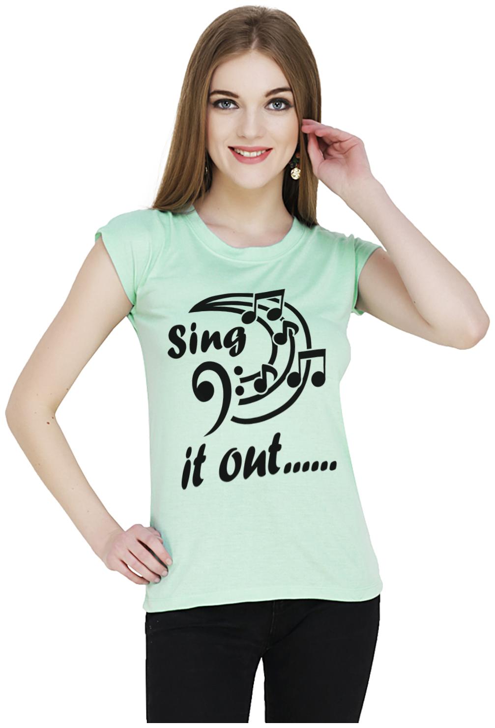 

baluchi Women Sea green Regular fit Round neck Blended T shirt