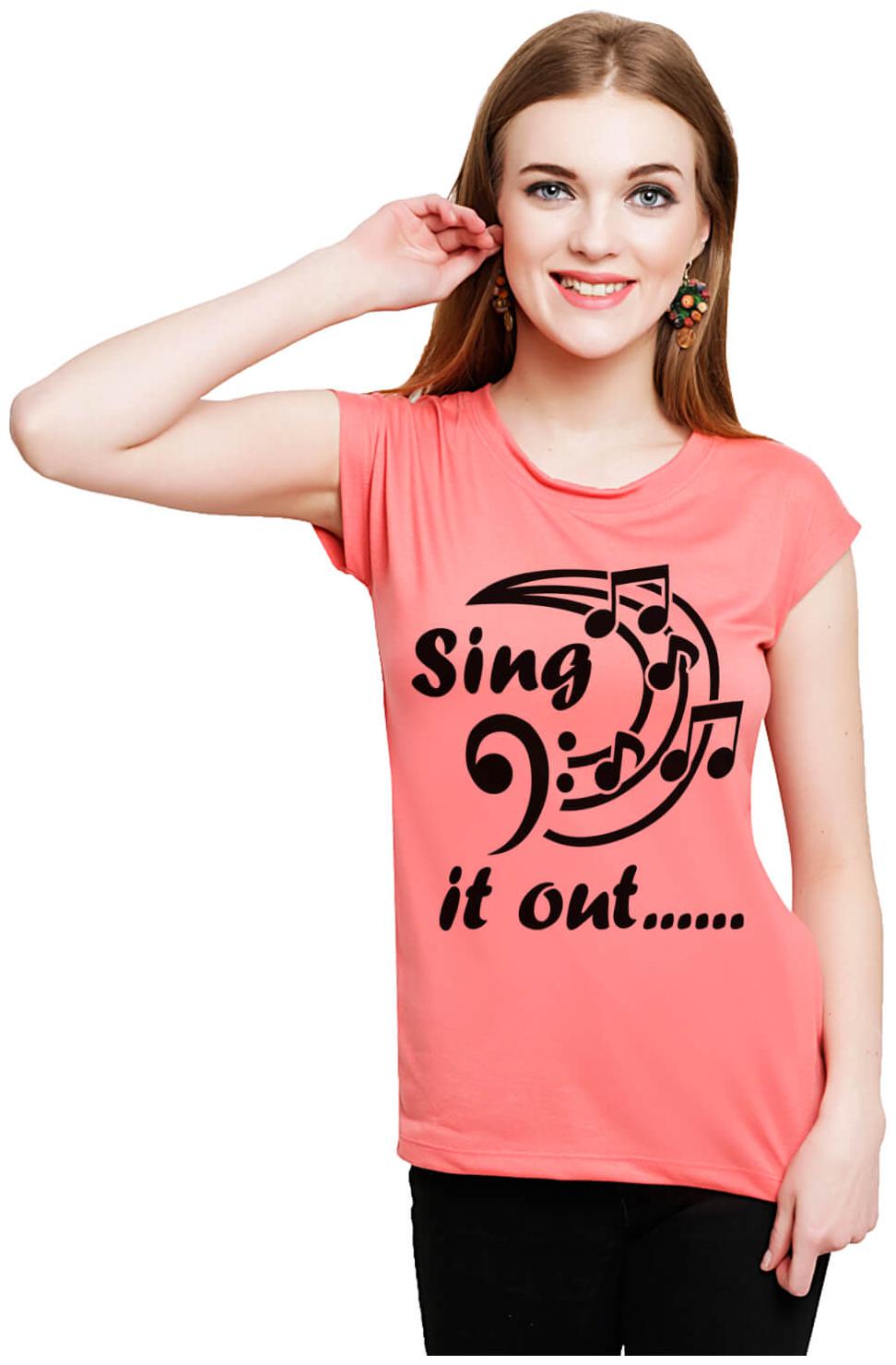 

baluchi Women Orange Regular fit Round neck Cotton Polyester T shirt