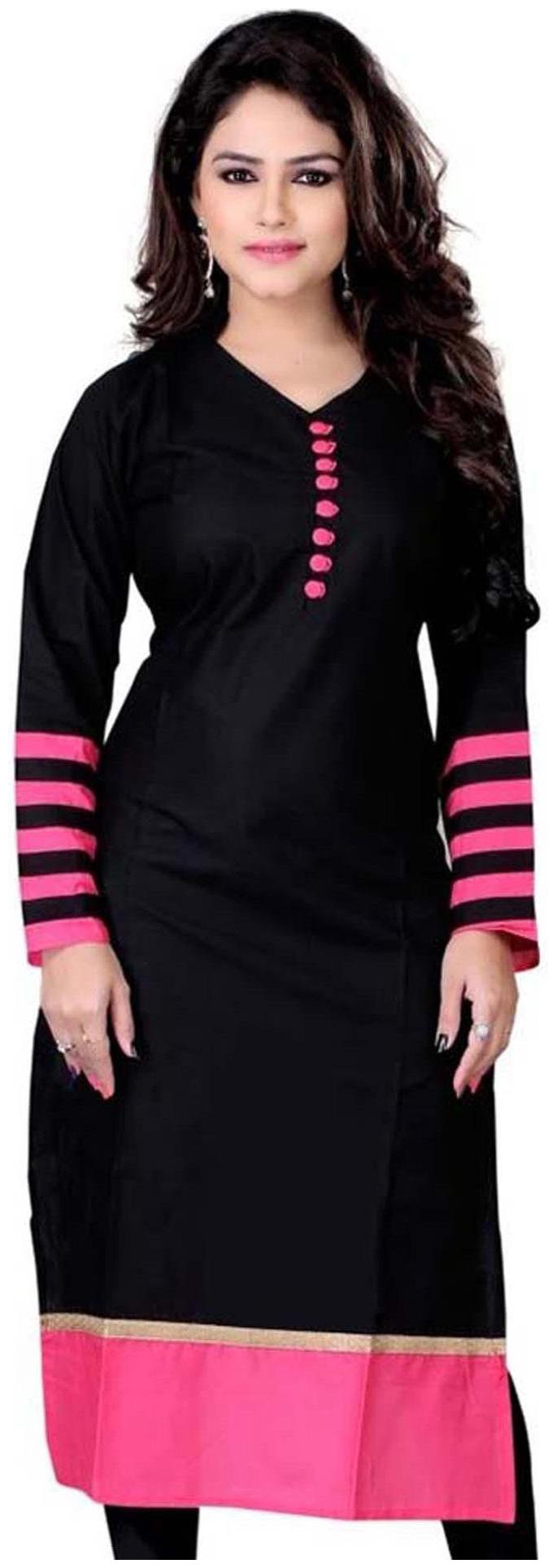 

The Style Story Women Black Solid Straight Kurta