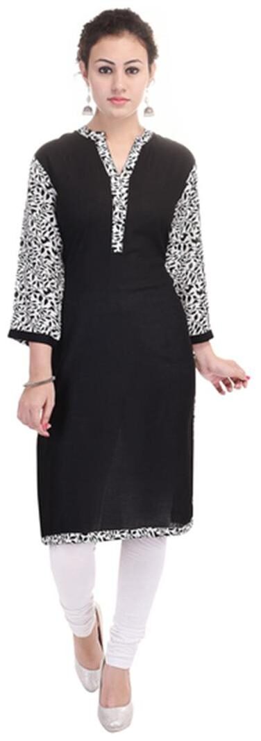 

The Style Story Women Black Solid Straight Kurta