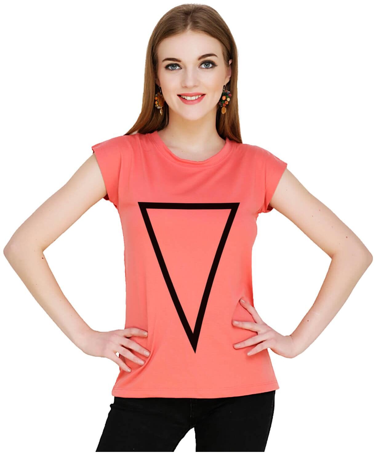 

baluchi Women Orange Regular fit Round neck Cotton Polyester T shirt