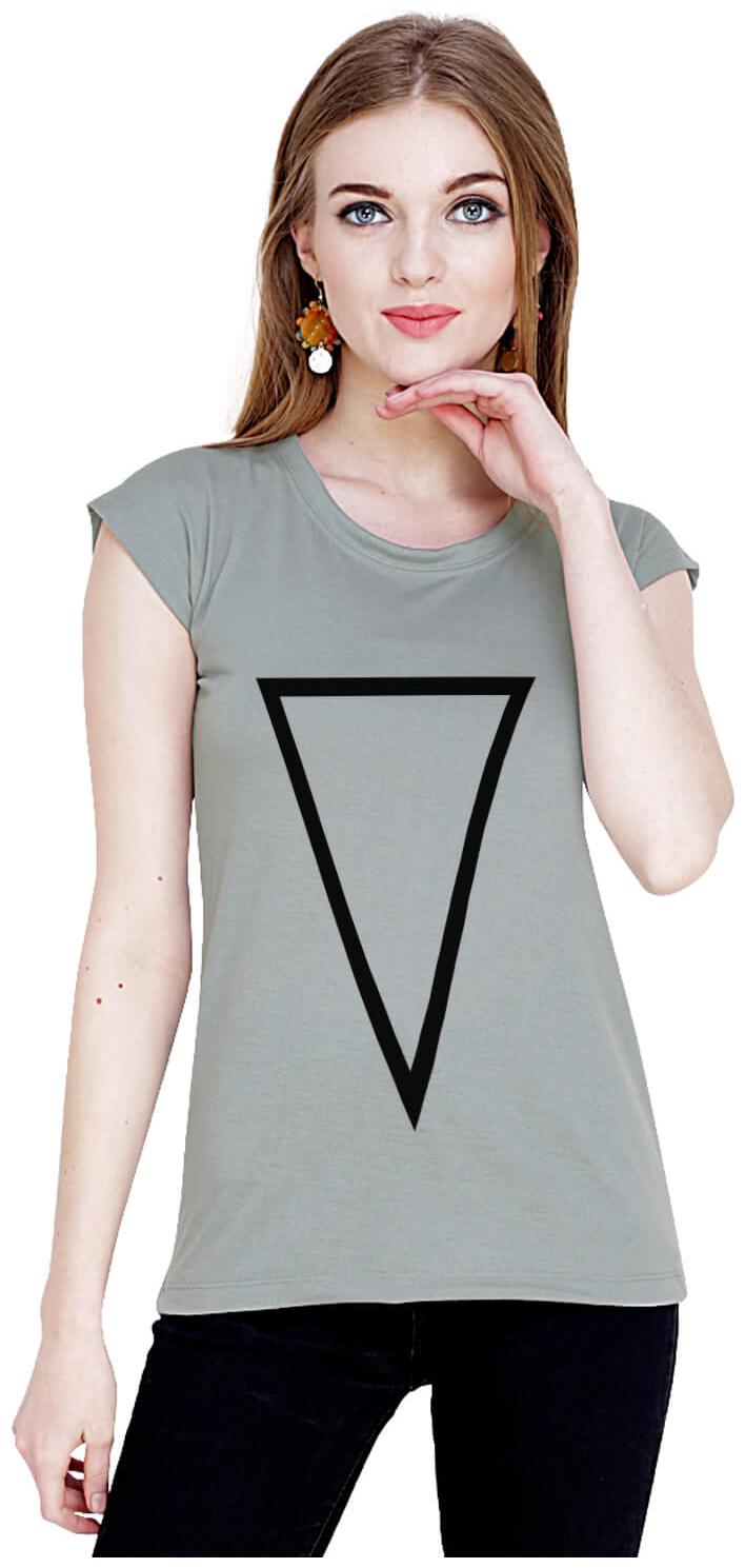 

baluchi Women Grey Regular fit Round neck Cotton Polyester T shirt