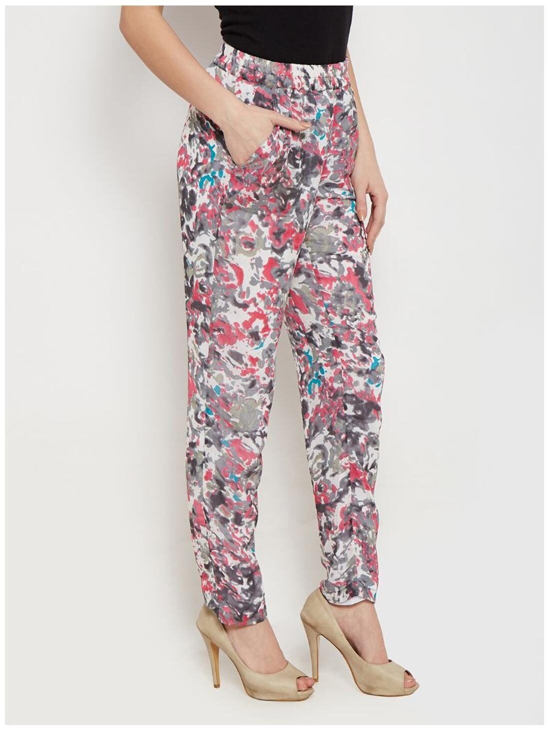 The Vanca Women Slim fit Floral Regular trousers Grey