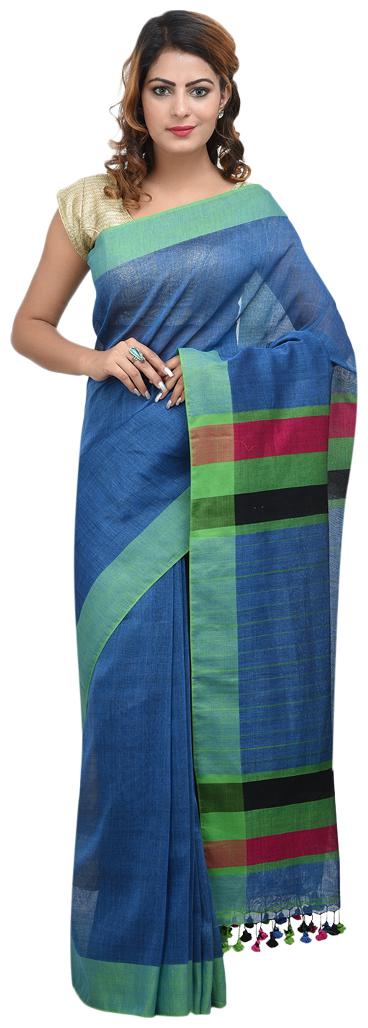 

The Weave Traveller Blue Striped Universal Regular Saree With blouse