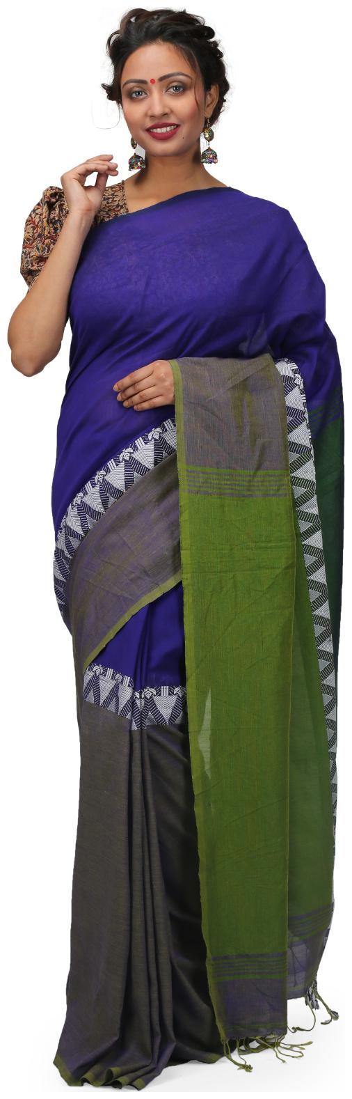 

The Weave Traveller Handloom Cotton Madhomani Saree With Hand Woven Middle Border For Women With Attached Blouse