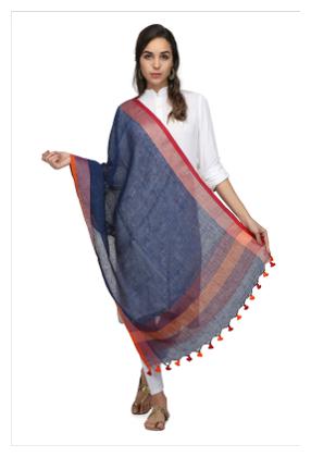 

The Weave Traveller Handloom Hand Woven Linen Zari Dupatta
