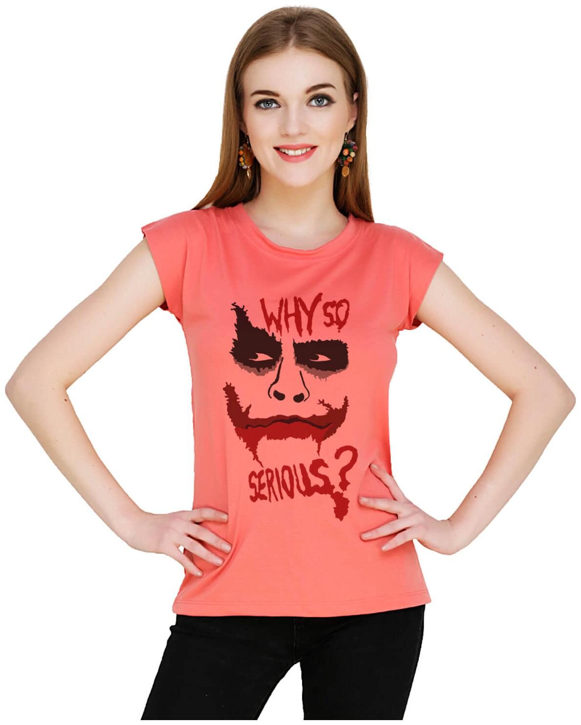 

baluchi Women Orange Regular fit Round neck Cotton Polyester T shirt