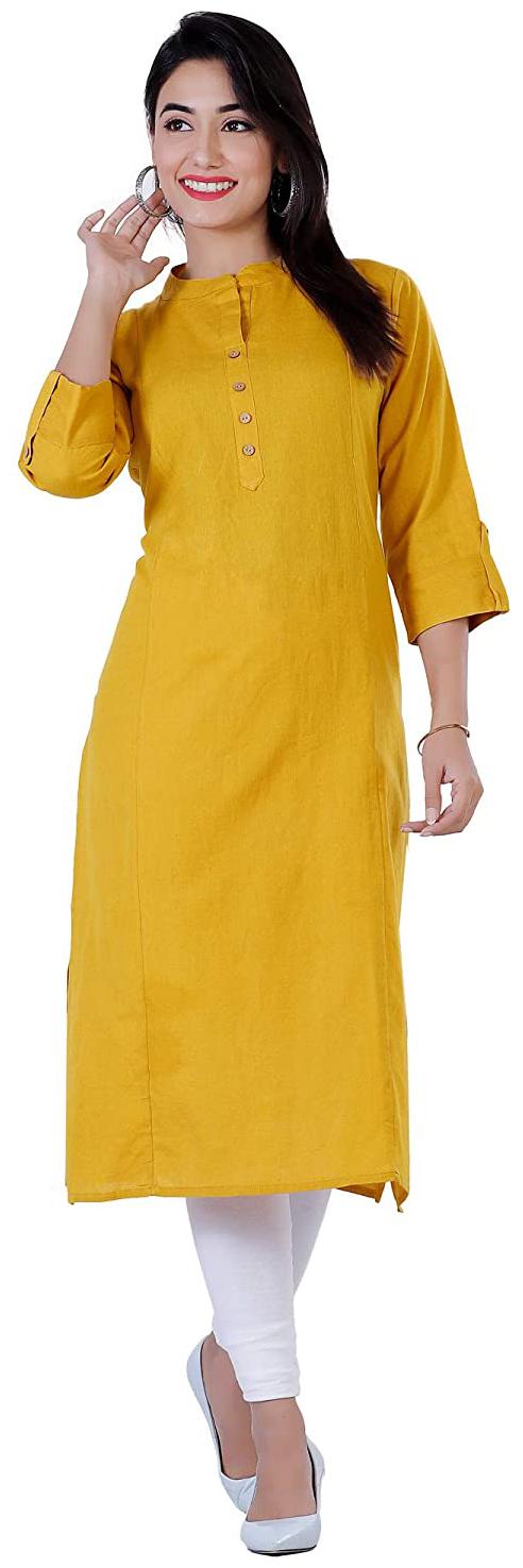 

The Wide Store Women Cotton Solid Yellow Kurti